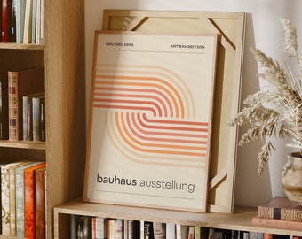 Orange Bauhaus Kunstdruck, Abstrakte Geometrische Muster, Moderne Retro Wand Dekoration, Minimalistisches Home Styling, Mid Century Inspiriertes Design