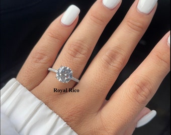 3.0 CT Round Cut Women Classic Diamond Moissanite Engagement Ring,14K Solid Gold Ring Promise Ring Vintage Style Engagement Ring Silver Ring