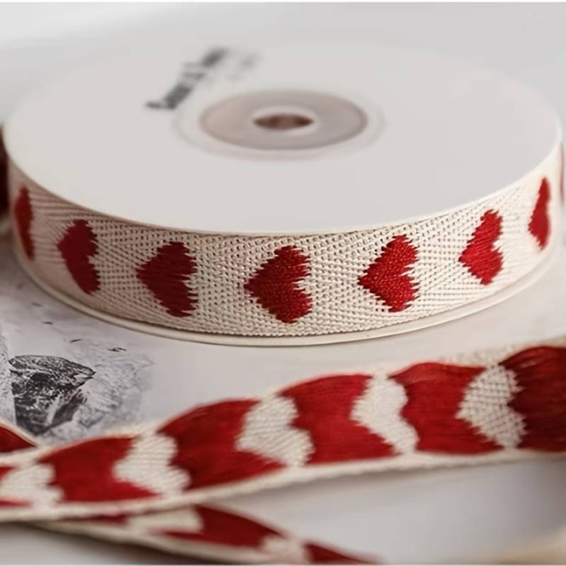 Geschenkband Schleifenband Dekoband Weihnachten aus Baumwolle mit Herzen Bild 4