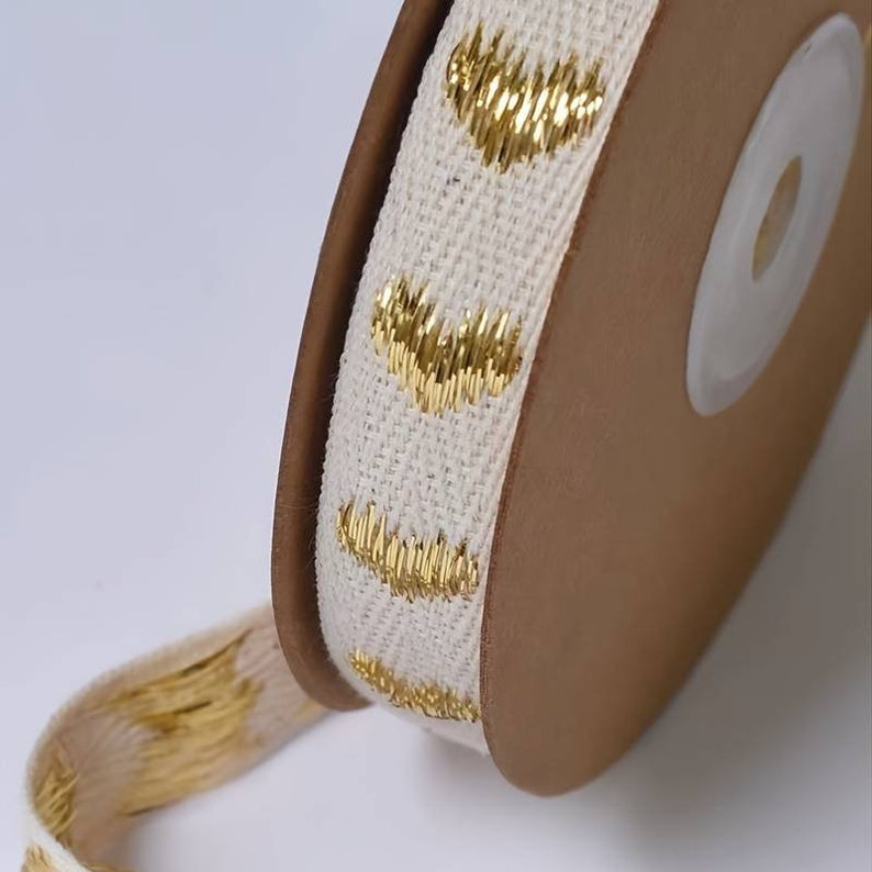 Geschenkband Schleifenband Dekoband Weihnachten aus Baumwolle mit Herzen Gold