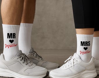Gepersonaliseerde Mr & Mrs tennissokken – 2 paar, cadeau voor stellen, bruiloft, jubileum, gepersonaliseerde sokken