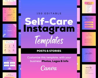 Self-Care Instagram Templates: Quotes, Checklists, Stories, and More for Wellness! Canva-Editable Self-Love Magic!