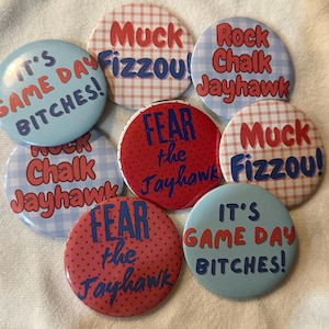 Big 12 University Game Day Buttons Red and Blue College Gameday Football buttons Sorority Gift Idea Buttons College Student Gift pins