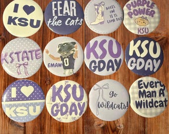 K-State Game Day Button Pack – Kansas State Wildcats Spirit Pins – Purple and White Accessories Fans & Tailgates college gift sorority gift