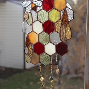 HONEYCOMB Stained Glass Tiny Bees and Honeycomb Suncatcher - Tiny Bees and Honeycomb - 8x10&quot;