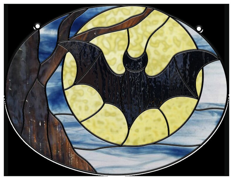 Moonlight Window Bat Bat in Moon Stained Glass Pattern for Halloween - Etsy