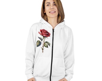 Single Red Rose - Unisex Zip Hoodie (AOP)