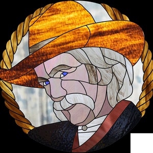Runt rep inramat Sam Elliott målat glasmönster - Suncatcher