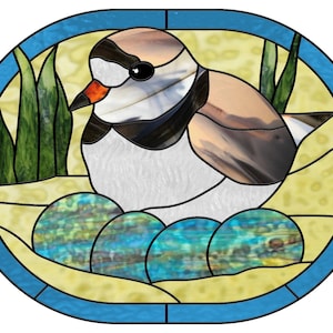New Jersey Piping Plover Nest Stained Glass Pattern - Printable Download and Cricut Friendly SVG by Carolyn Murie