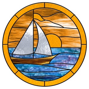 Sailboat at Sunset Stained Glass Pattern - Printable Download and Cricut Friendly SVG by Carolyn Murie