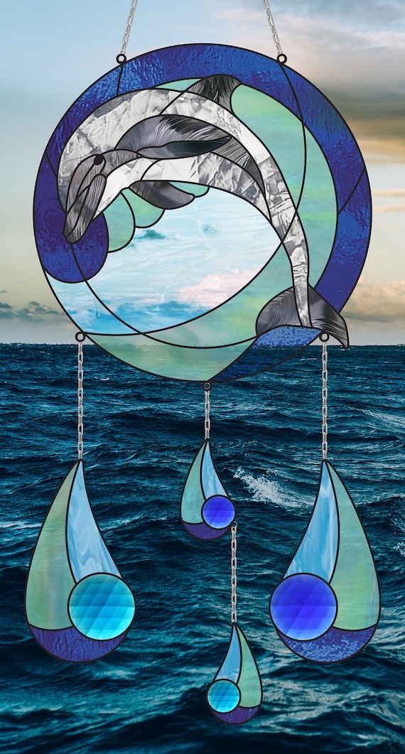 ステンドグラス　2色イルカのパネル(スタンド付) Amazon.co.jp: ステンドグラス 2色のイルカのパネル(スタンド付