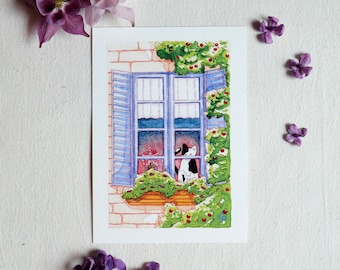 Illustration | Reproduction aquarelle | Le printemps à la fenêtre – Volet 2