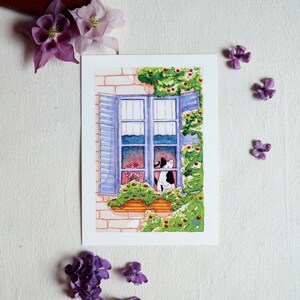 Illustration | Reproduction aquarelle | Le printemps à la fenêtre – Volet 2