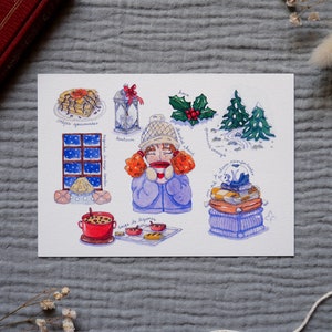 Illustration | Reproduction aquarelle | Page de carnet sur l'hiver
