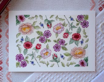 Illustration | Reproduction aquarelle | Fleurs vintages