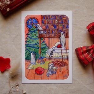 Illustration | Reproduction aquarelle | Le Noël de la famille blaireau