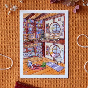 Illustration | Reproduction aquarelle | Arabi-cat, le café-librairie