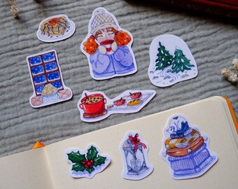 Lot de 8 stickers | Page de carnet sur l'hiver