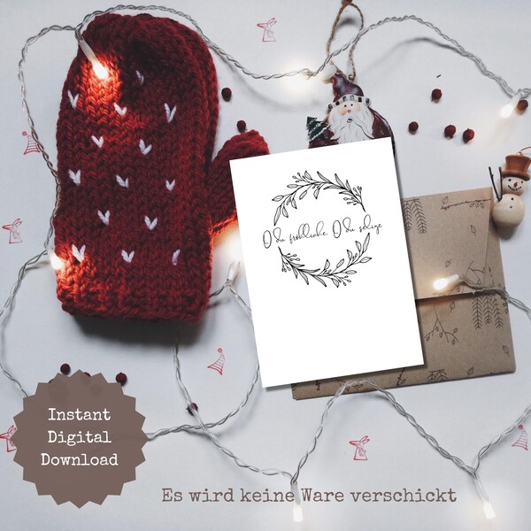 Tarjeta de Navidad imprimible, Weihnachtskarte, Descarga instantánea, Minimalistische Weihnachtskarte, O du Fröhliche, Weihnachtskarte zum Ausdrücken