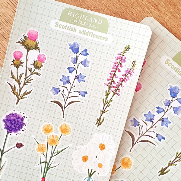 Feuille d'autocollants de fleurs sauvages écossaises Journal Scrapbook Stickers