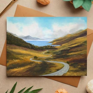 Glen Docherty Viewpoint A6 Greeting Card, Scottish Highlands Landscape Art, Loch Maree Scenery