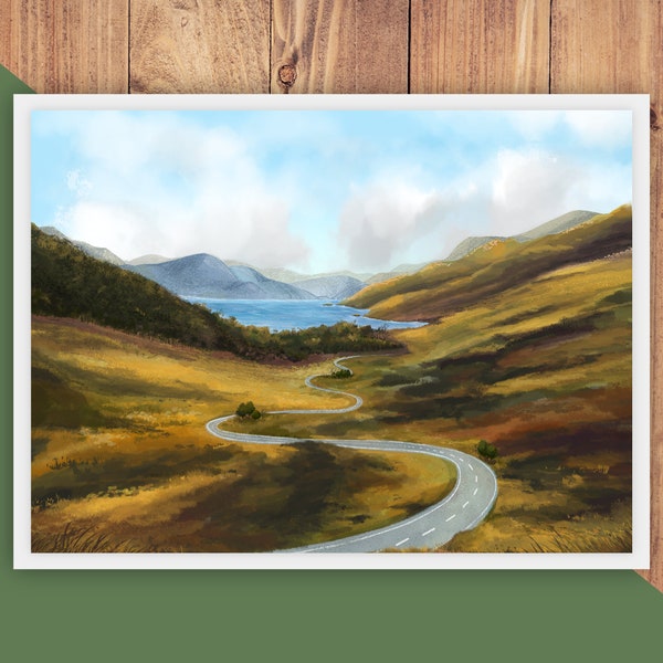 Glen Docherty Viewpoint Art Print Decor Illustration Loch Maree NC500 Wall Decor