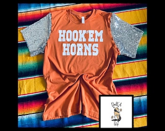 University of Texas Hook ‘Em Horns  Sequin Sleeve Game Day Tee