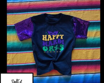 Youth Mardi Gras Sequin Sleeve Tee Shirt