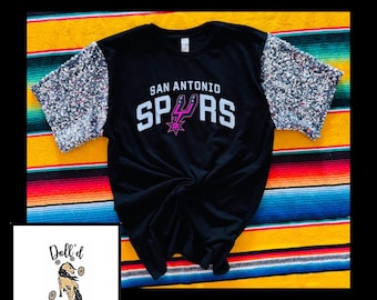 San Antonio Spurs Silver Sequin Sleeve  Game Day Tee