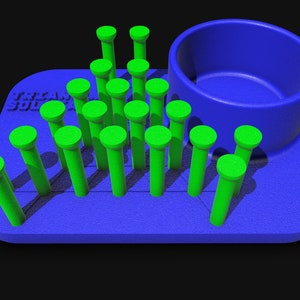 May include: A blue tray with a small blue bowl and green pegs. The tray has the word "SUPER" printed on it.
