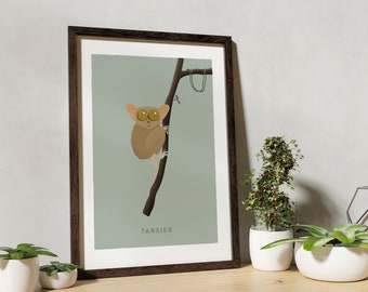 Nursery animal print, Tarsier art, Safari jungle animal wall art, Rainforest kids room, Neutral Nursery Art, Personalised baby gift,