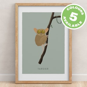 Impression de chambre d&#39;animaux de la jungle, art mural Tarsier, chambre d&#39;enfants de la forêt tropicale, impression d&#39;art de pépinière Safari, cadeau de naissance, art de chambre d&#39;enfant sur le thème des animaux