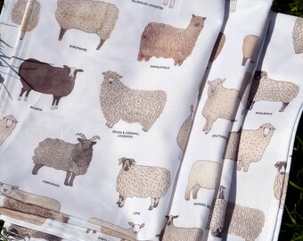 Paño de cocina con motivos de razas de ovejas / Paño de cocina ilustrado con animales de granja / Regalo campestre / Decoración de cocina rústica