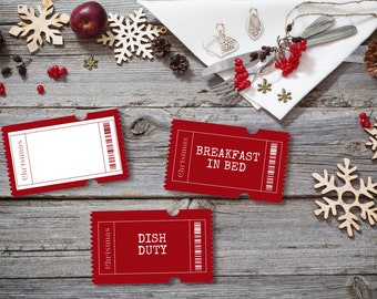 Christmas Coupon Book for couples printable gift present booklet diy ticket winter holidays Red
