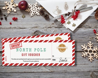 Santa North Pole Christmas Gift Voucher Coupon printable gift present booklet diy ticket winter holidays