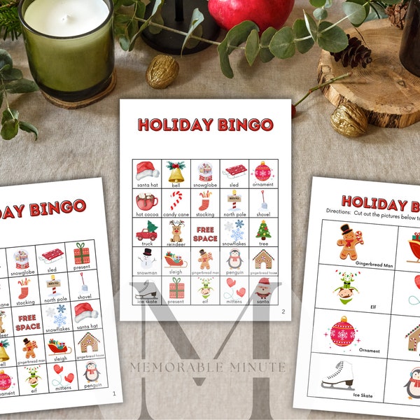 25 Bingo Cards Santa calling Kids Children game Christmas Family it Santa North Pole Big Gift printable gift present diy winter holidays