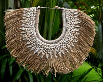 Raffia Shell Necklace Wall Decor - Balinese Boho Chic Art