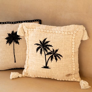 Raw cotton cushion cover with palm trees and shells image 5