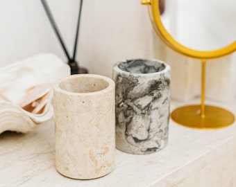 Hand-carved marble organizer / toothbrush holder