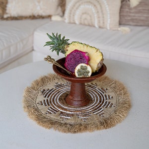 Ethnic Pattern Placemat, Round place mat, Boho, Natural, Sustainable, Raffia table mat image 3