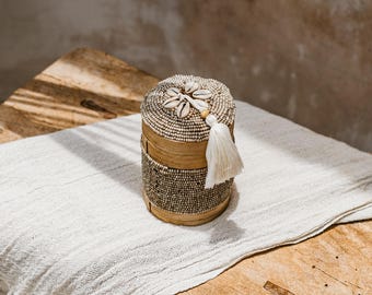 Små bambupärlådor med lock, Minnesask med lock, Handgjord balinesisk smyckeskrin, Handvävd bambu