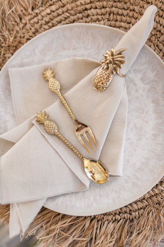 Golden Brass Pineapple Tea Spoon or Dessert Fork - Bali Handcrafted