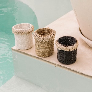 Set of Three offering baskets with hand beadwork and Cowrie Shells from Bali Set of Three offering baskets with hand beadwork and Cowrie Shells from Bali