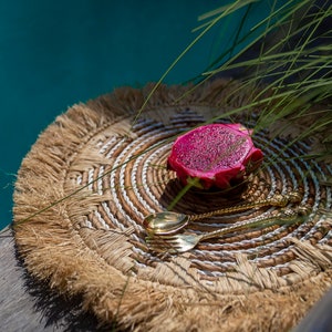 Ethnic Pattern Placemat, Round place mat, Boho, Natural, Sustainable, Raffia table mat image 4