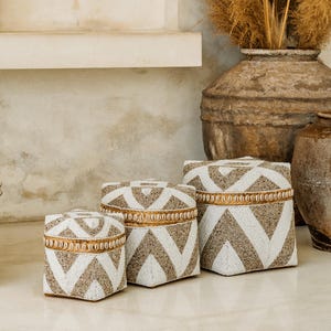 Offering Boxes Surya - Set of Three Bamboo Decorative Boxes, Handmade Balinese Basket, Jewelry Box, Gift Box, Hand Woven Bamboo