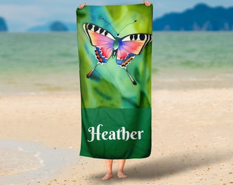 Personalized Butterfly Beach Towel Colorful Butterfly Graphic Cotton Blend Cape Cod Souvenir