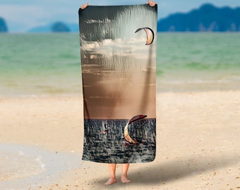 Plush Polyester Cotton Blend Beach Towel, Cape Cod Souvenir, Windsurfing Graphic, Gift for Her, Gift for Him