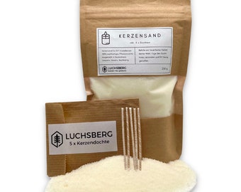 LUCHSBERG® kaarszand | Maak je eigen waskaars - met 5 x kaarsenlonten en kaarsenzand | DIY-kaarsen met duurzame plantenwas