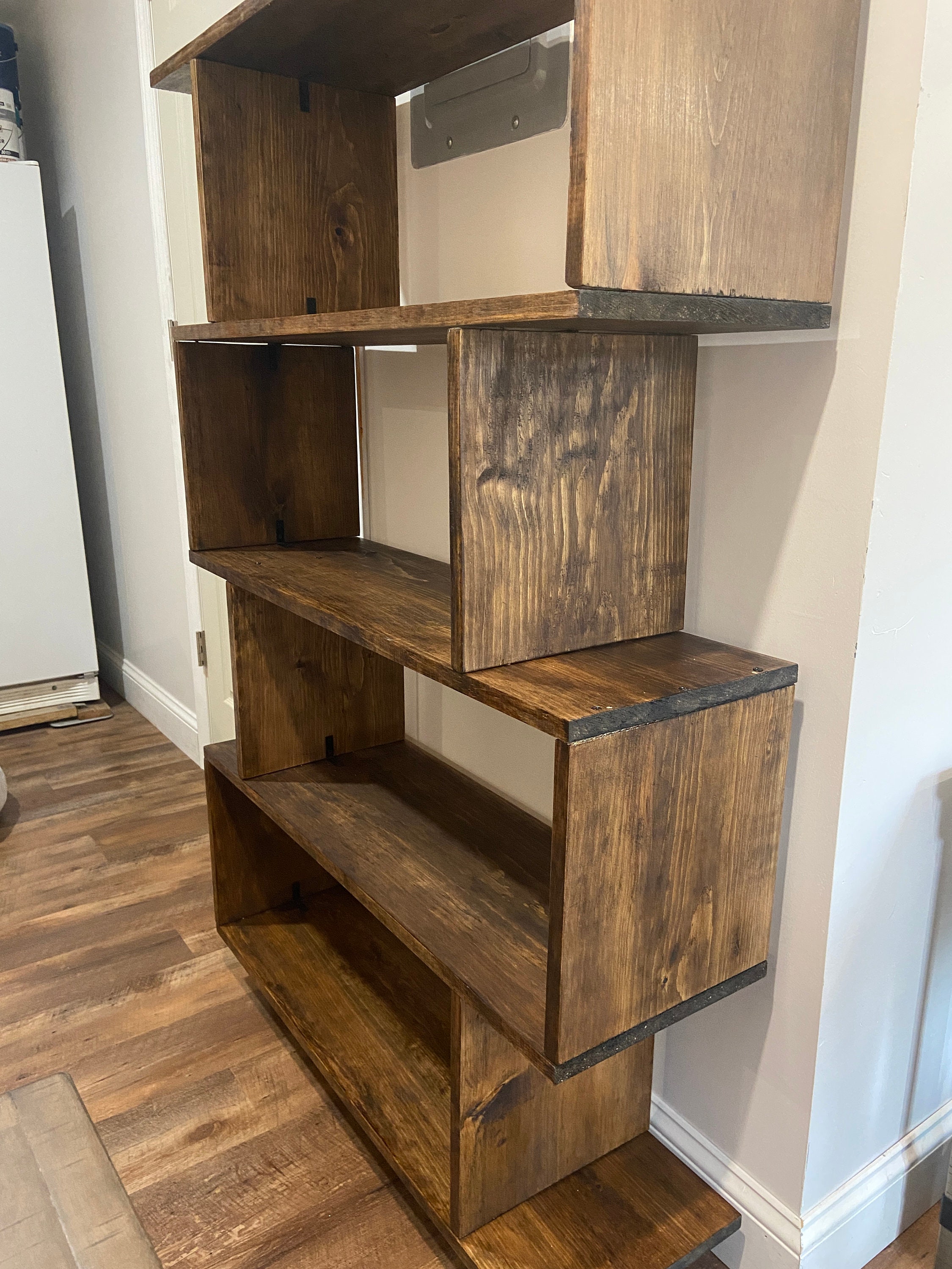 Solid Wood Bookcase Mid Century Bookcase Standing Shelves Etsy