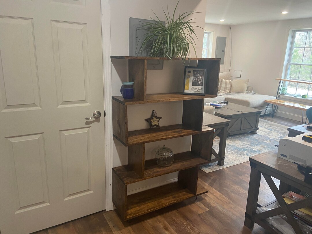 Solid Wood Bookcase Mid Century Bookcase Standing Shelves Etsy